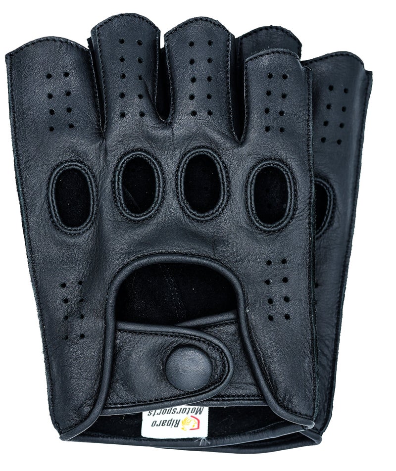 Riparo Mens Genuine Leather Reverse Stitched Fingerless Half-Finger Driving Motorcycle Gloves (X-Large, Black) - Image 1